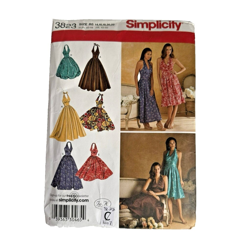 SIMPLICITY 3823 Day or Evening Halter Dress Sewing Pattern Marilyn Monroe 14-22